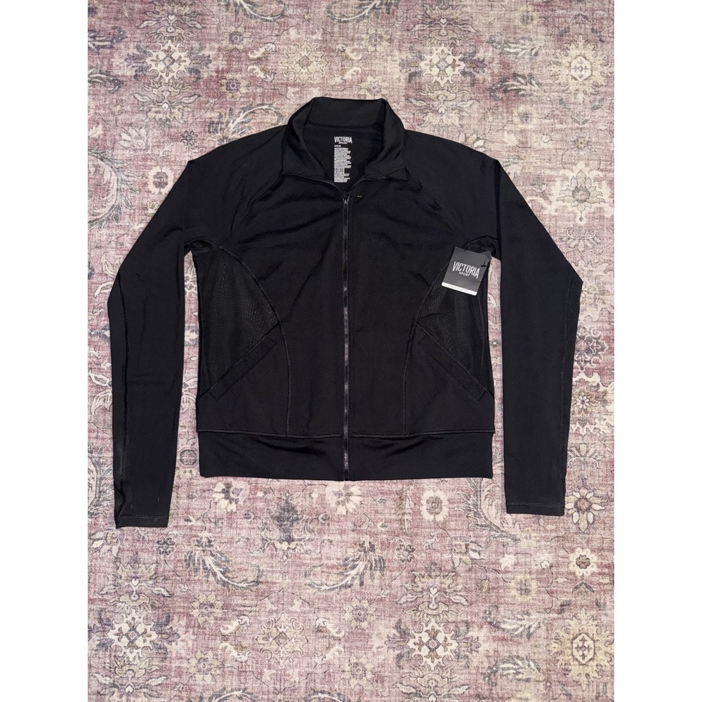 Victoria's Secret Sport Black Stretch Fitted Mesh Back Full Zip Jacket M NEW